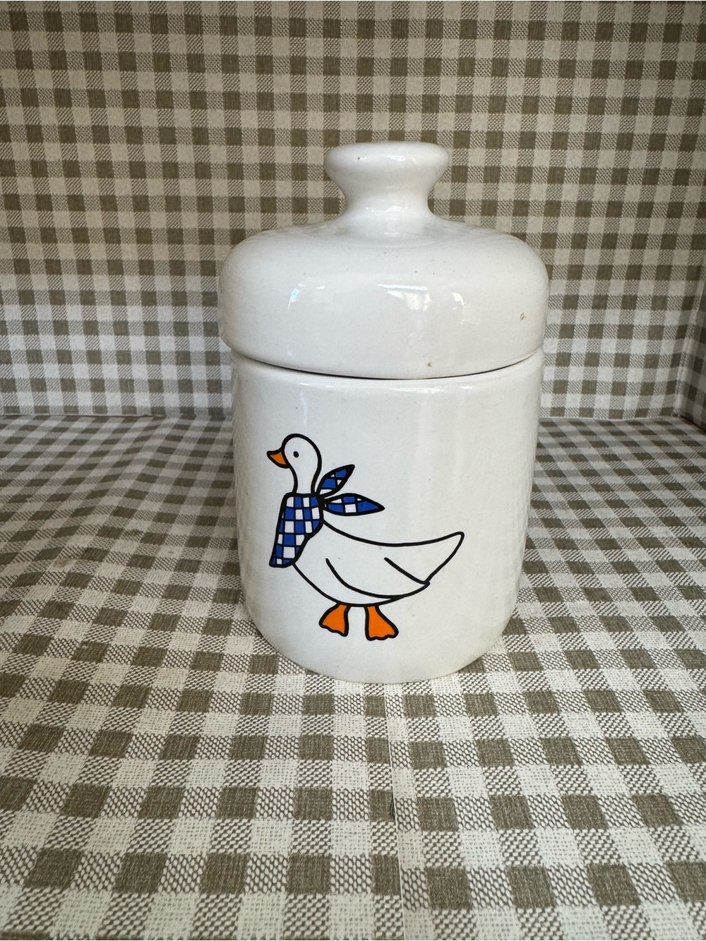 White Ceramic Goose Canister with Blue Scarf Design 6’inch cookie jar, storage